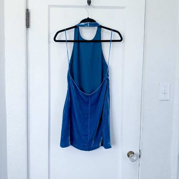 Reformation | Avielle Velvet Halter Mini Open Low Back Dress in Blue Size 0 - Picture 3 of 6